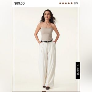 OGL Tencel Linen Pants Wrinkle Free Tucked Wide Leg Trouser Pants Ash Ivory S